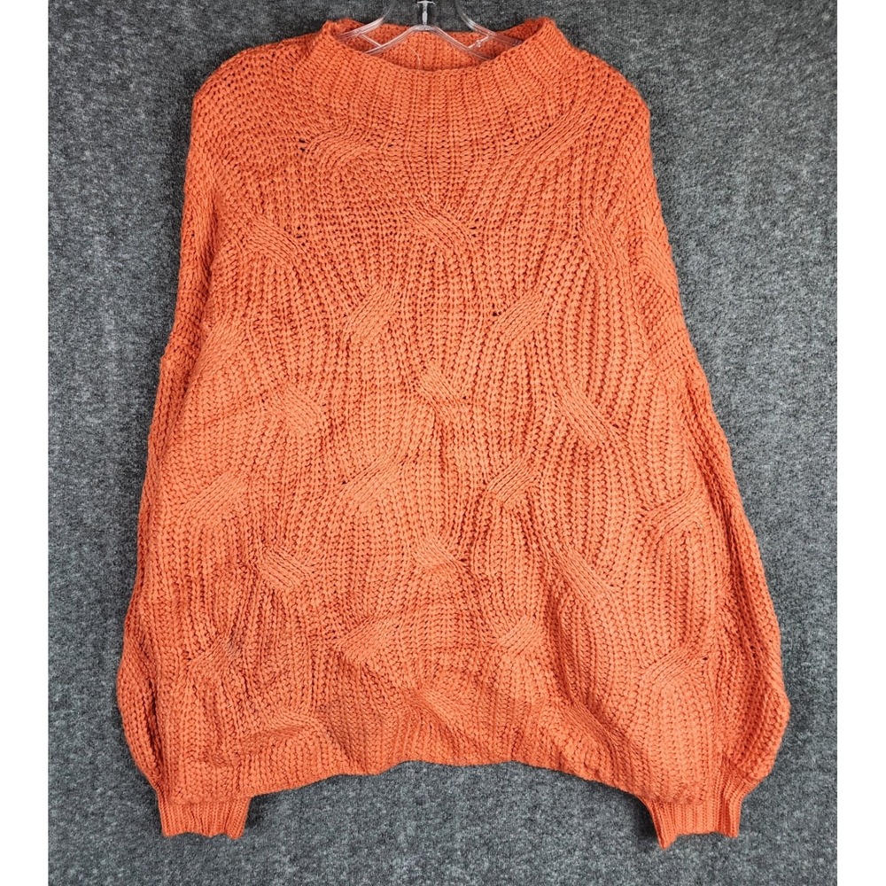 Listicle Sweater Womens L Oversized Cable Knit Mock Neck Orange EUC